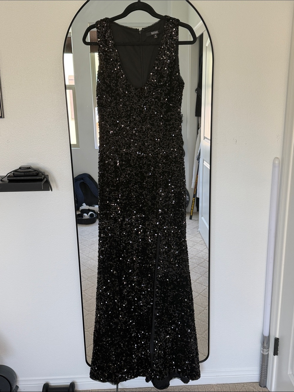 Badgley Mischka Black Sequin V-Neck Maxi Gown